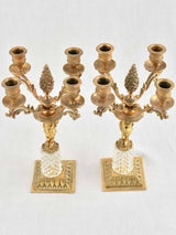 Pair antique gold & crystal candlesticks with cherubs - 11"