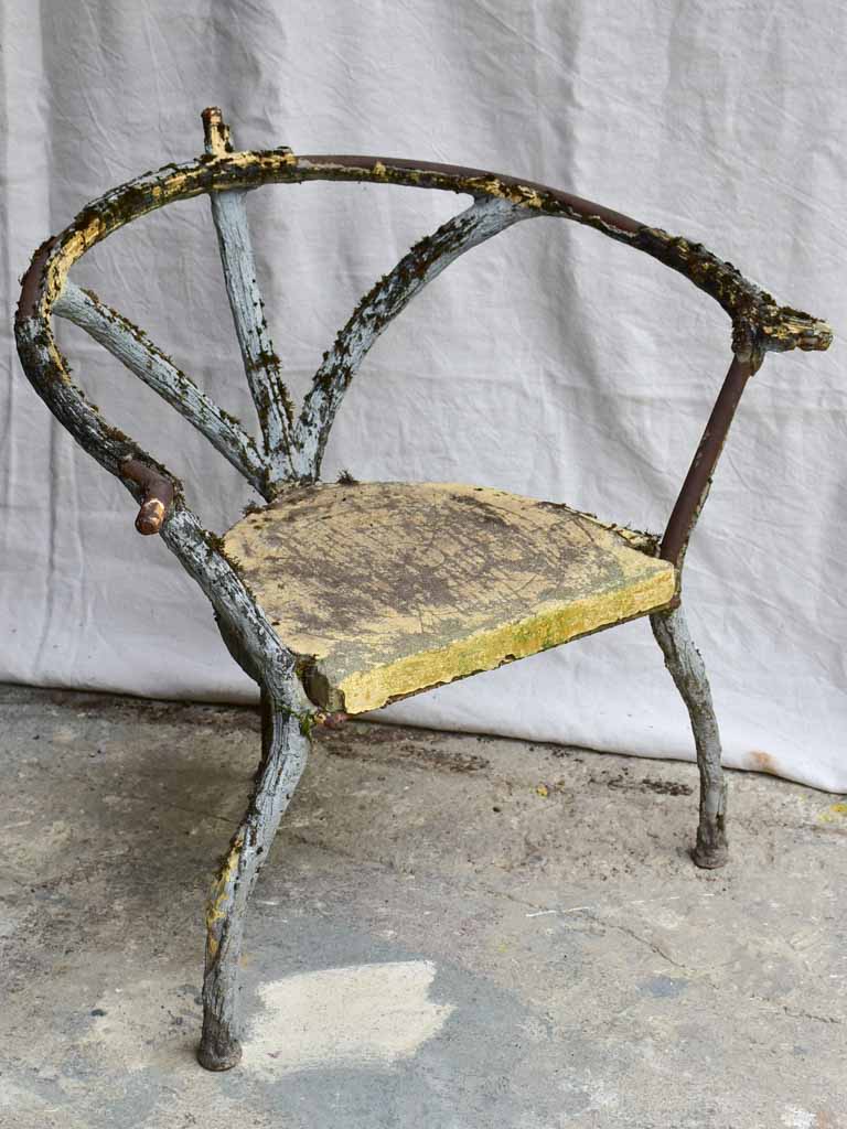Three antique French faux bois garden armchairs