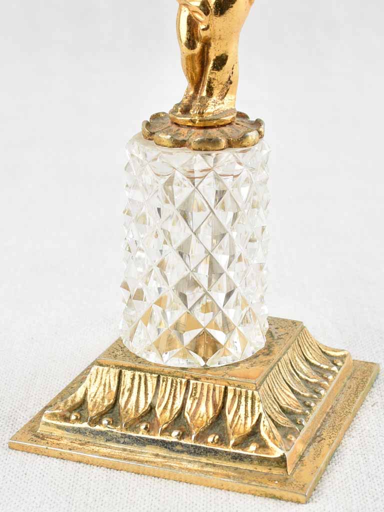 Pair antique gold & crystal candlesticks with cherubs - 11"