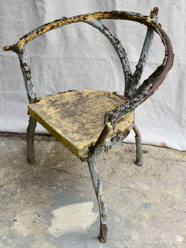 Three antique French faux bois garden armchairs
