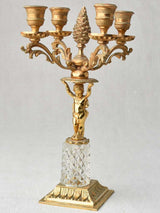 Pair antique gold & crystal candlesticks with cherubs - 11"