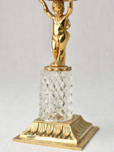 Pair antique gold & crystal candlesticks with cherubs - 11"