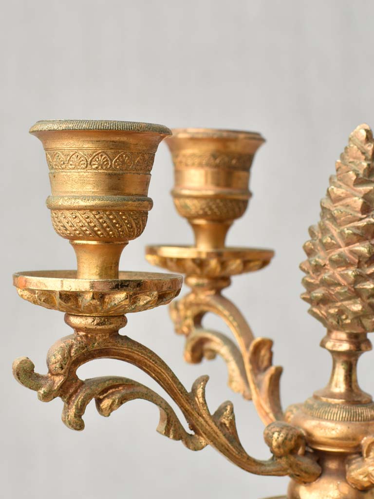 Pair antique gold & crystal candlesticks with cherubs - 11"