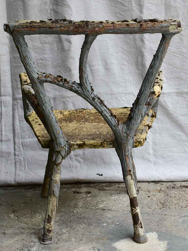Three antique French faux bois garden armchairs