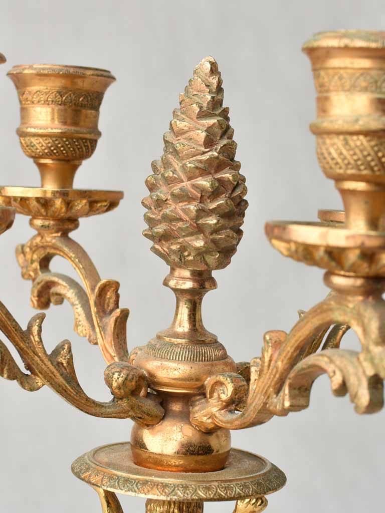 Pair antique gold & crystal candlesticks with cherubs - 11"