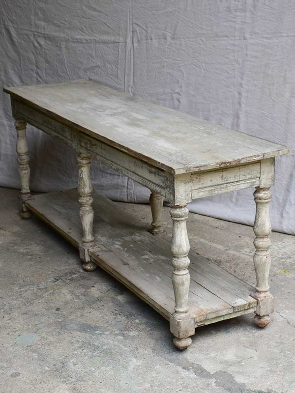 Antique French drapery table with beige / grey painted patina 74¾" long
