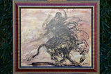 Contemporary painting of a bull by Jean-Marie Guiny (1954-2010)