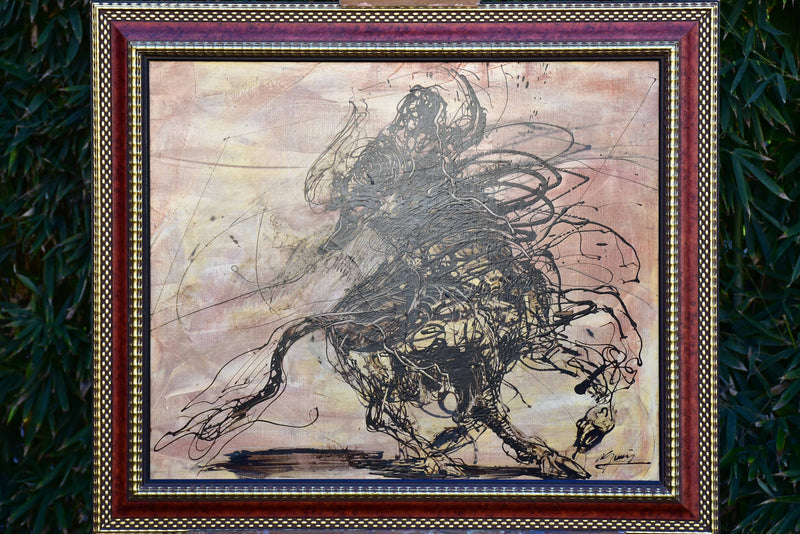 Contemporary painting of a bull by Jean-Marie Guiny (1954-2010)