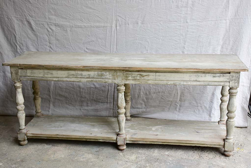 Antique French drapery table with beige / grey painted patina 74¾" long