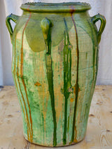 Large antique Spanish oil jar with green glaze 29 ¼''