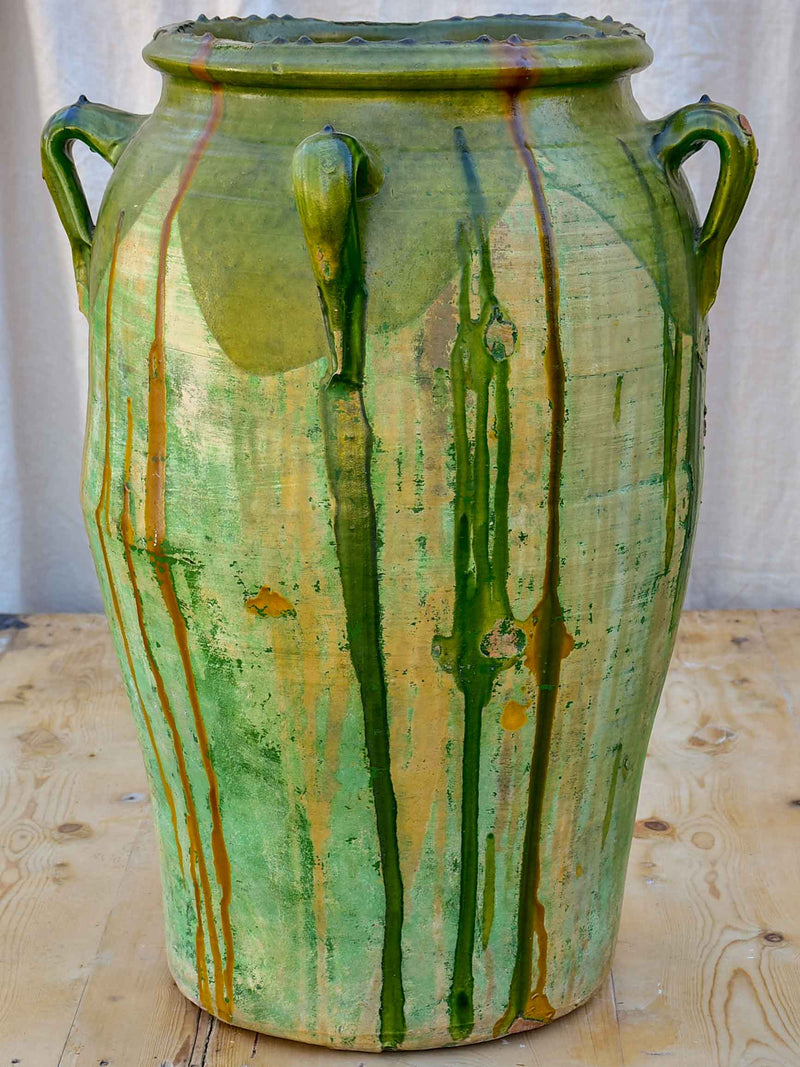 Large antique Spanish oil jar with green glaze 29 ¼''