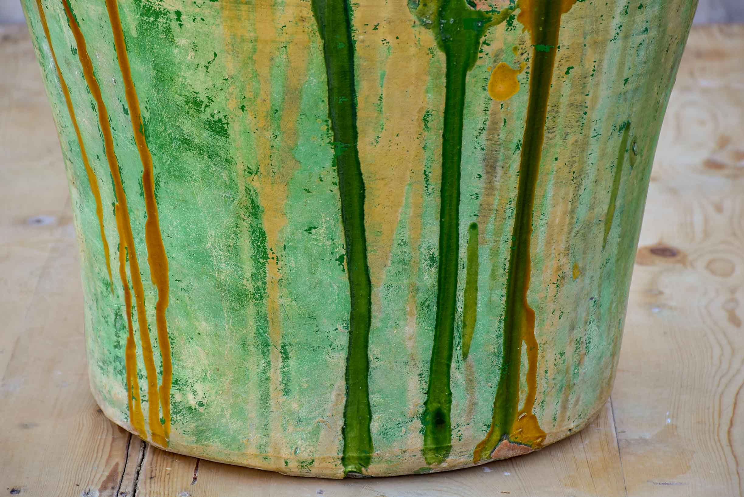 Large antique Spanish oil jar with green glaze 29 ¼''