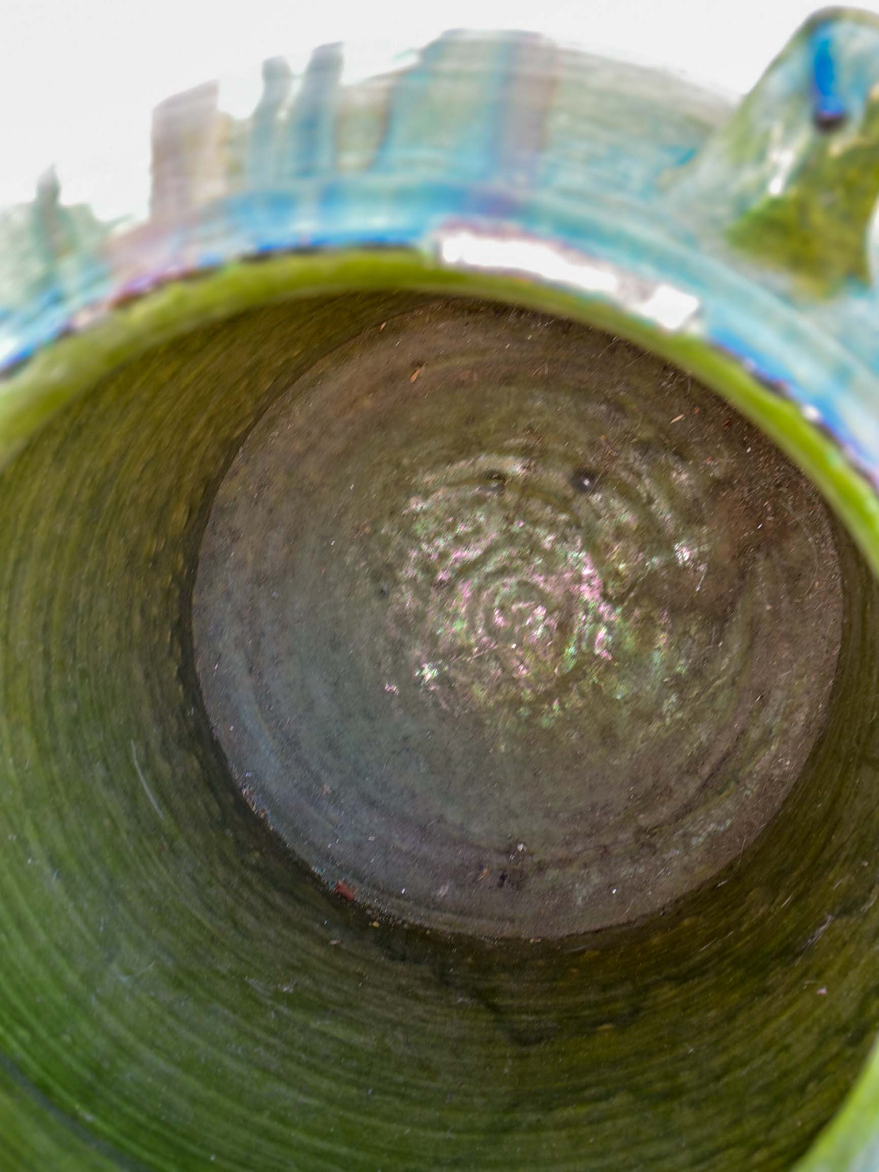 Large antique Spanish oil jar with green glaze 29 ¼''