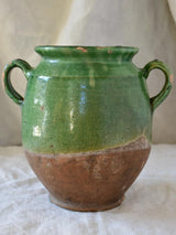 20th Century French confit pot with green glaze 9"