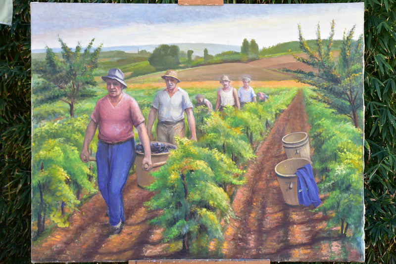 Large French painting of the grape harvest c.1940