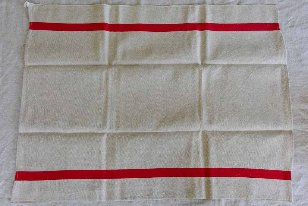 Set of nine antique French tea towels with 1" red stripes