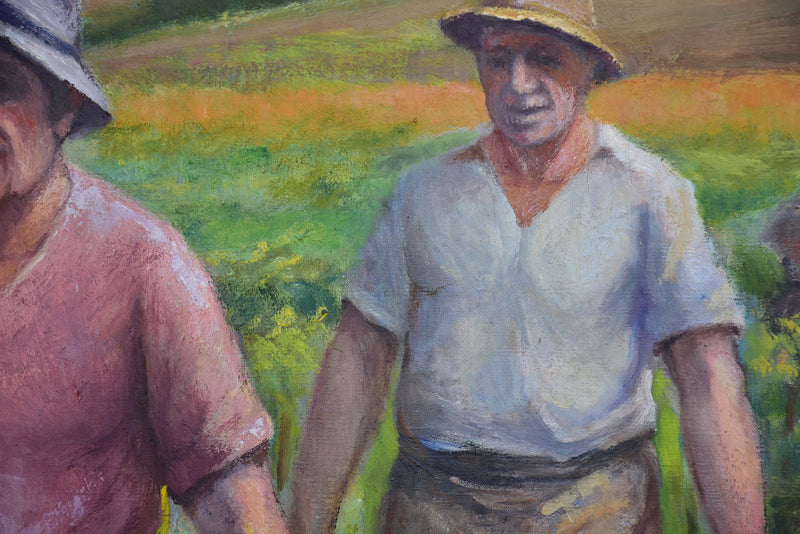 Large French painting of the grape harvest c.1940