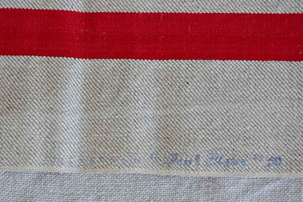 Set of nine antique French tea towels with 1" red stripes