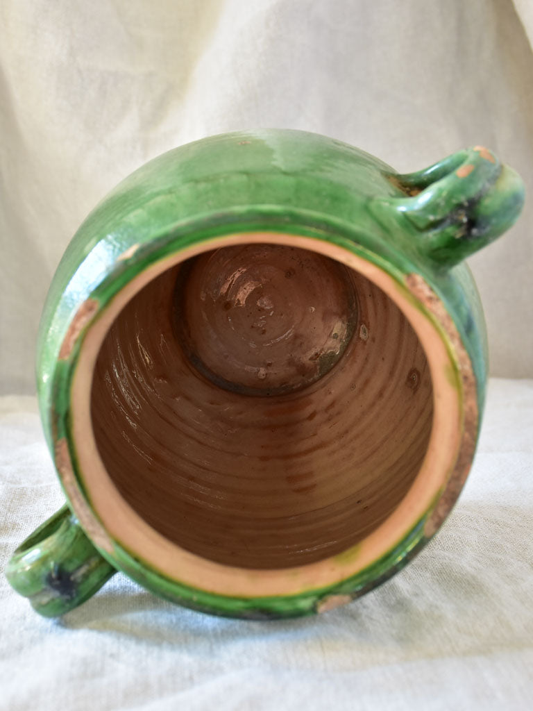 20th Century French confit pot with green glaze 9"