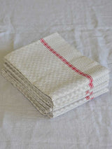 Set of eight antique French teatowels - checkered with red stripes