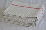 Set of eight antique French teatowels - checkered with red stripes