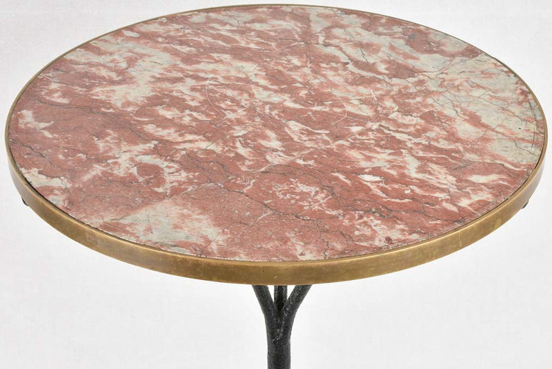 Antique French bistro table with red marble 28"