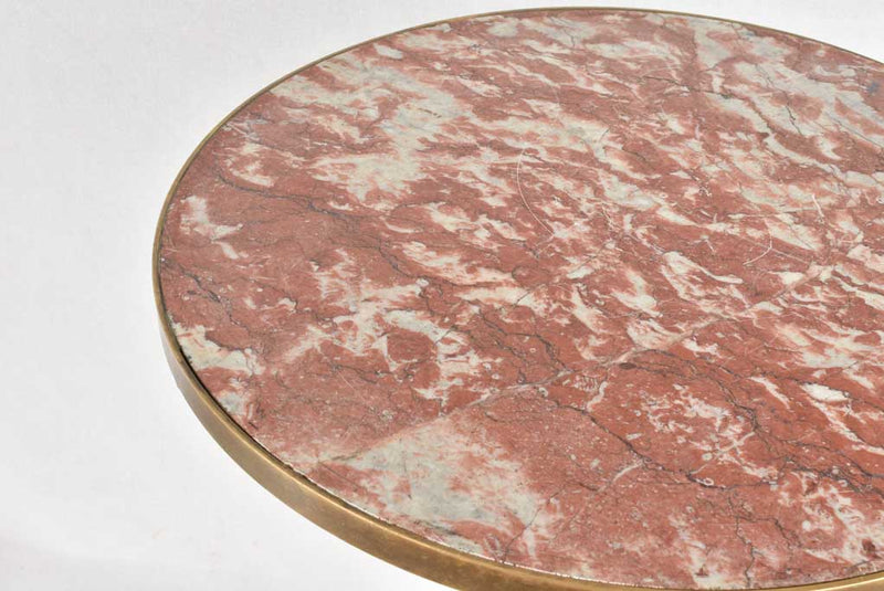 Antique French bistro table with red marble 28"