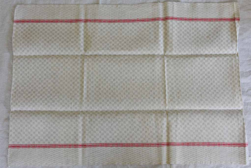 Set of eight antique French teatowels - checkered with red stripes