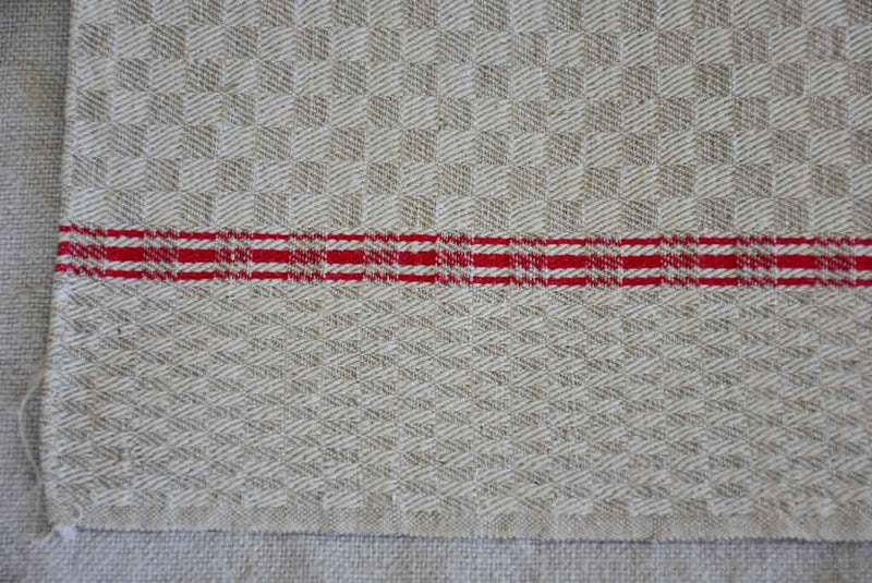 Set of eight antique French teatowels - checkered with red stripes
