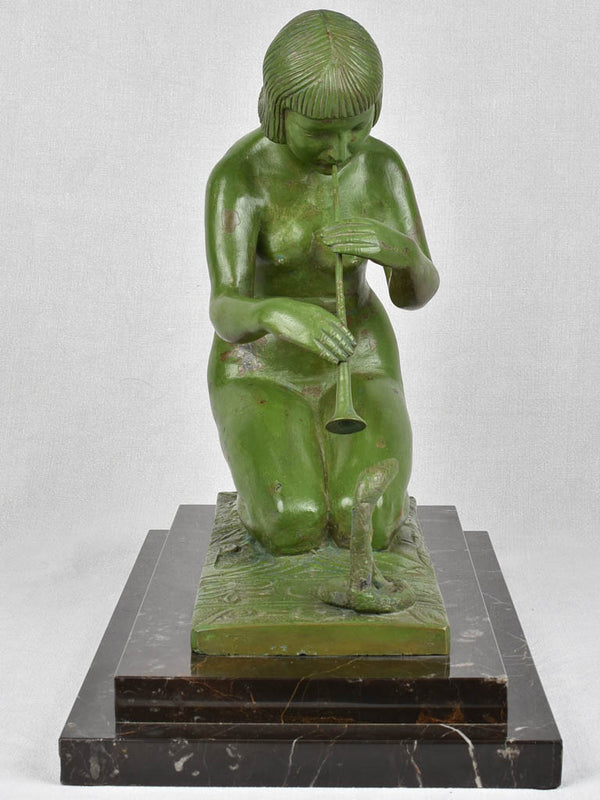 1930s bronze sculpture of a snake charmer
