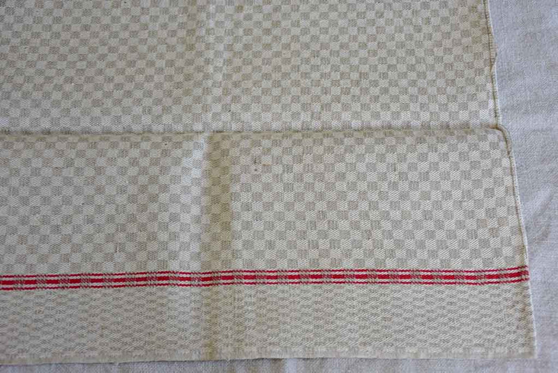 Set of eight antique French teatowels - checkered with red stripes