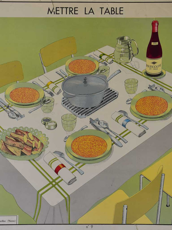 1950's French poster - how to set a dining table and other culinary preparations 35½" x 29½"
