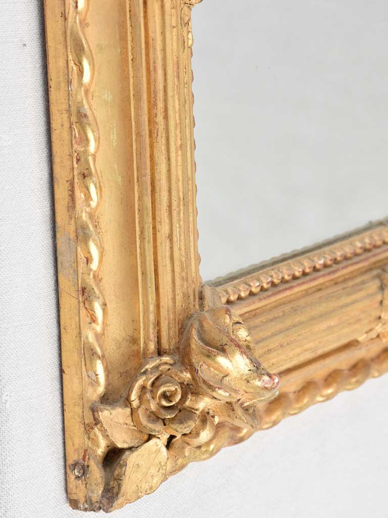 Gilded Louis Philippe mirror with roses & beading - 19th century - 33½" x 26½"