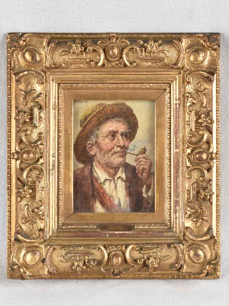Late 19th century portrait of a man smoking a pipe G. Falk 10¾" x 12½"