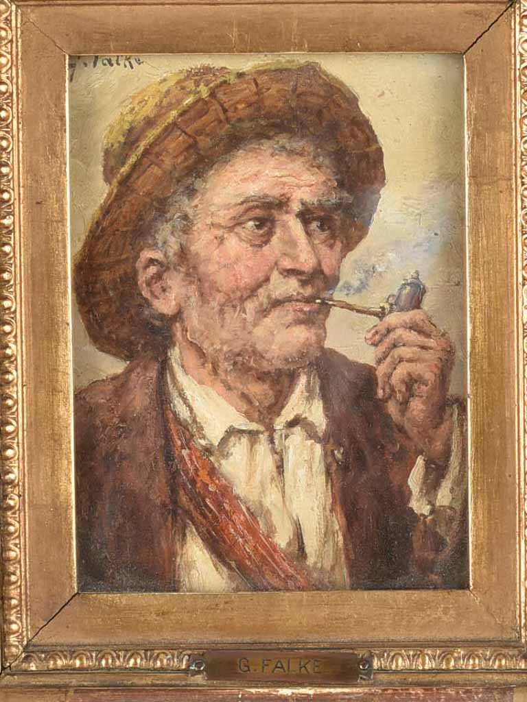 Late 19th century portrait of a man smoking a pipe G. Falk 10¾" x 12½"
