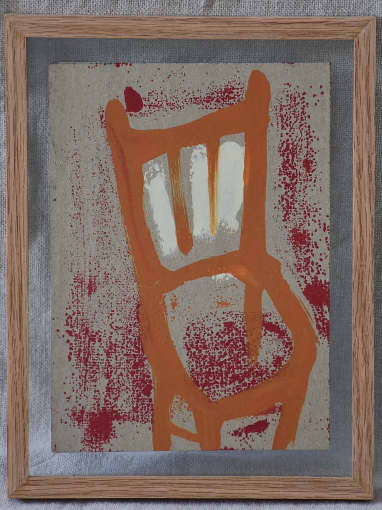 Small painting of an orange chair - Caroline Beauzon 9" x 7"