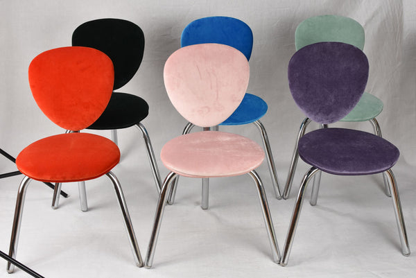 Set of 6 multicolor velvet Castelli tripod dining chairs - Italian 1960s