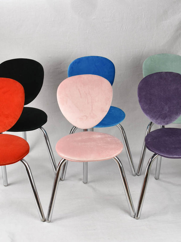Set of 6 multicolor velvet Castelli tripod dining chairs - Italian 1960s