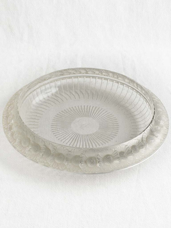 Large round crystal bowl / platter w/ daisies - Lalique France - 14¼"