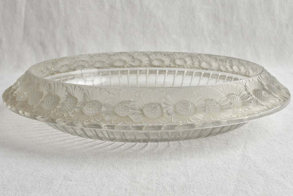 Large round crystal bowl / platter w/ daisies - Lalique France - 14¼"
