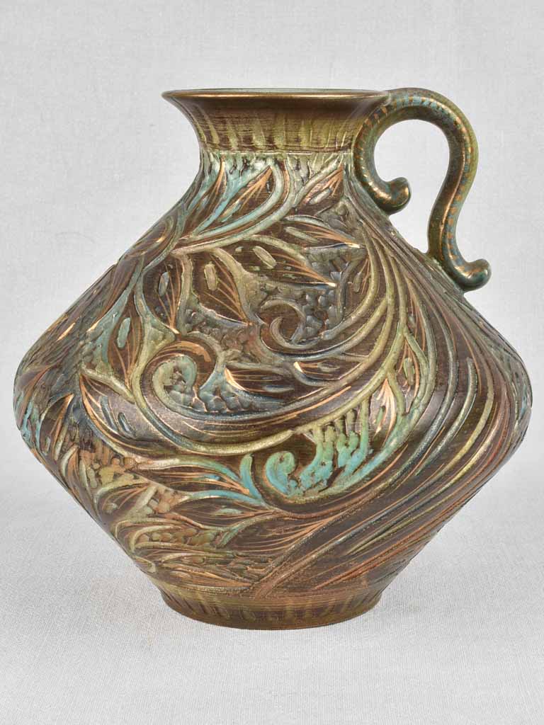 Vintage ceramic Bequet-trademark floral pitcher