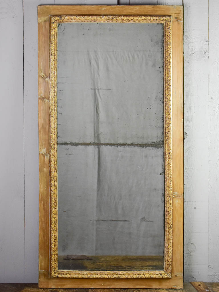 Rustic antique French mirror with two mirror panes and timber frame 25½" x 49½"