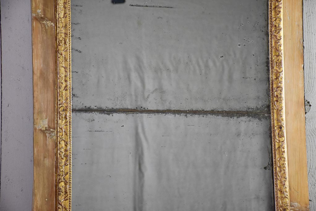 Rustic antique French mirror with two mirror panes and timber frame 25½" x 49½"