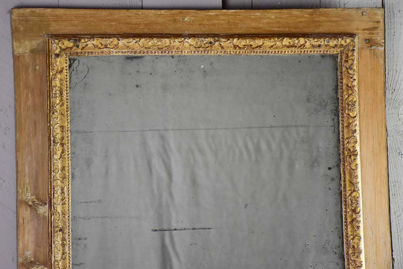 Rustic antique French mirror with two mirror panes and timber frame 25½" x 49½"