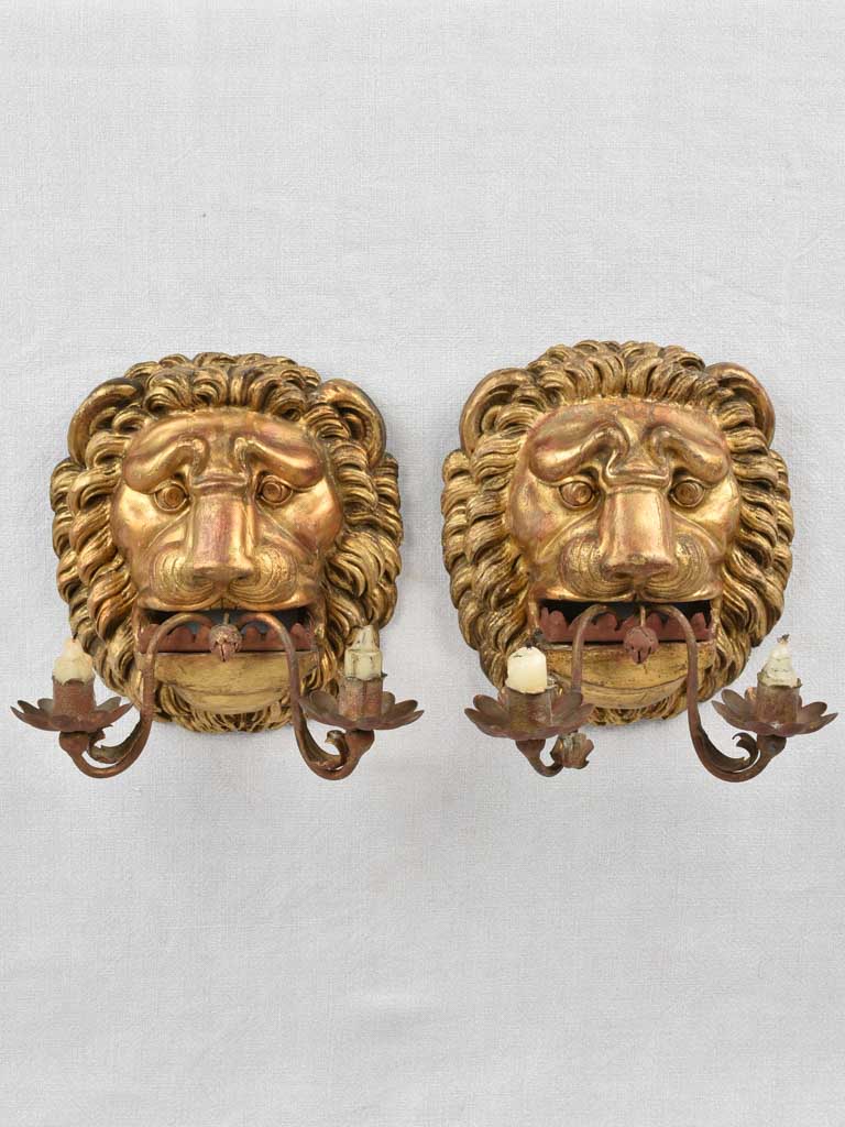 Pair of gilded 18th century Italian appliques - lions 10¼"