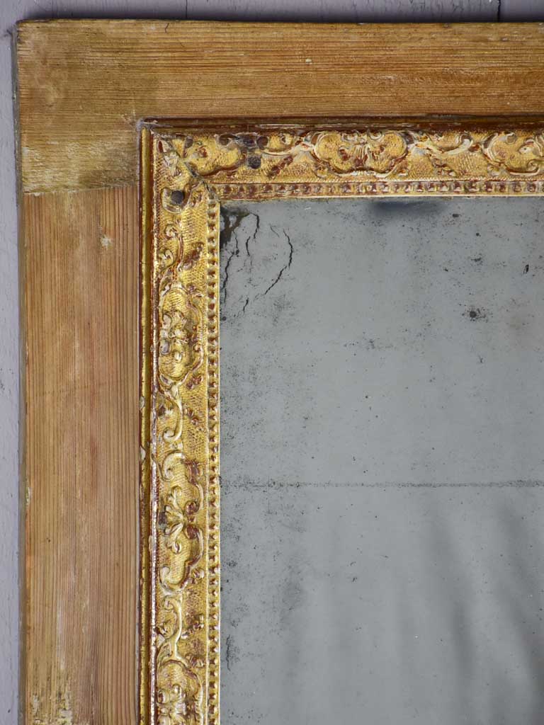 Rustic antique French mirror with two mirror panes and timber frame 25½" x 49½"