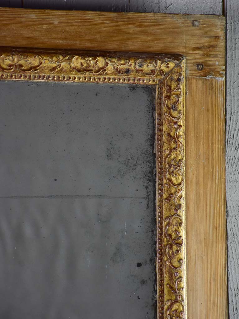 Rustic antique French mirror with two mirror panes and timber frame 25½" x 49½"