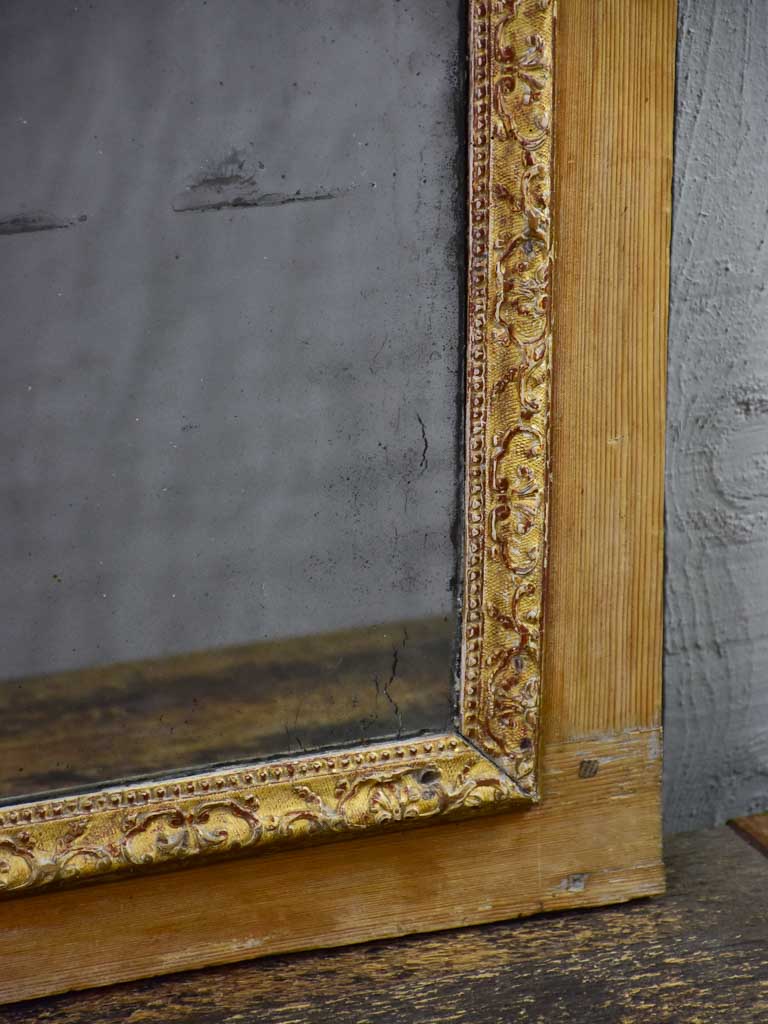 Rustic antique French mirror with two mirror panes and timber frame 25½" x 49½"