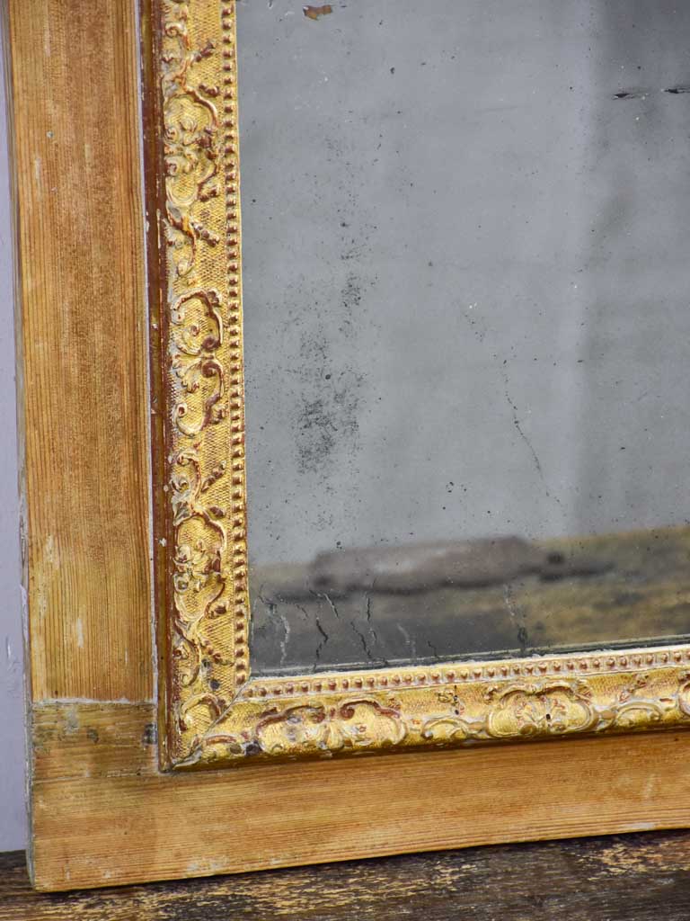 Rustic antique French mirror with two mirror panes and timber frame 25½" x 49½"