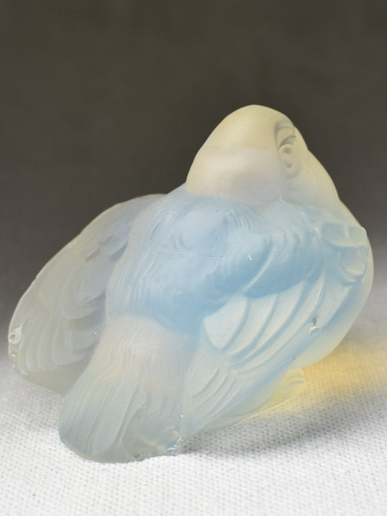 3 antique Sabino cast glass sparrows - blue / peach